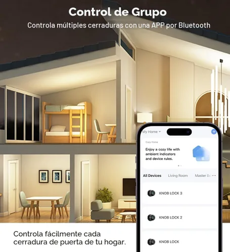 Vista 7 de Cerradura de puerta por huella dactilar, perilla de puerta inteligente con cerradura, perilla de puerta biométrica con aplicación y llave, cerradura