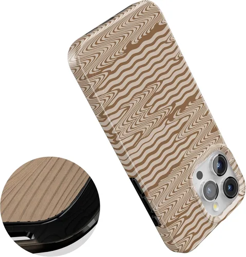 Vista 4 de Casely Funda para iPhone 15 Pro Moka Ripple Ondas marrones Compatible con MagSafe Diseño clásico ultra delgado