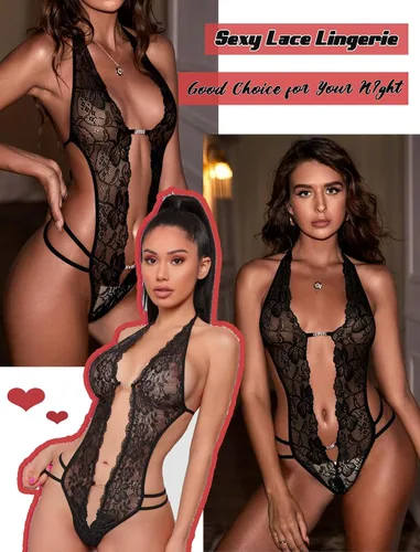 Vista 2 de Avidlove - Body de lencería de una pieza para mujer diseño de encaje sexy con escote en V profundo baby doll tallas XS a XXXL