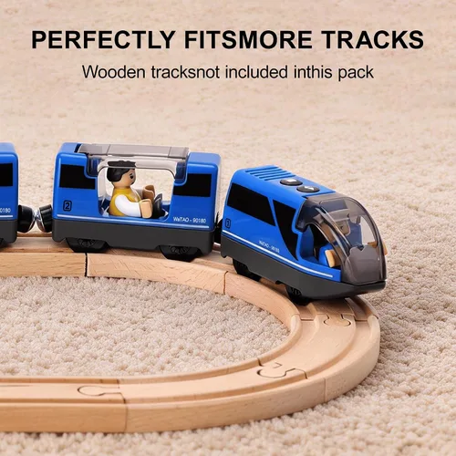 Vista 5 de TOPLIVING Tren motorizado para pista de madera, tren eléctrico con conexión magnética, trenes locomotoras a pilas para niños pequeños, compatible