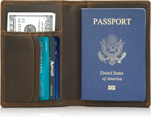 Vista 7 de Cartera de viaje para pasaporte para hombre, funda de pasaporte de cuero, con bloqueo Rfid, soporte para pasaporte para parejas, para 2, Porta