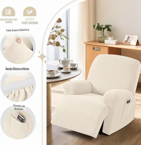 Vista 3 de TAOCOCO Funda reclinable de 4 piezas, funda elástica para sofá reclinable de 4 piezas, funda reclinable con 1 asiento, protector de sofá suave