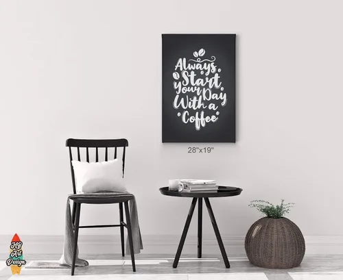 Vista 3 de HB Art Design Always Start Your Day With a Coffee Quote Canvas Print Wall Art Coffee Bar Decor Coffee Signs Kitchen Wall Decor Dining Room