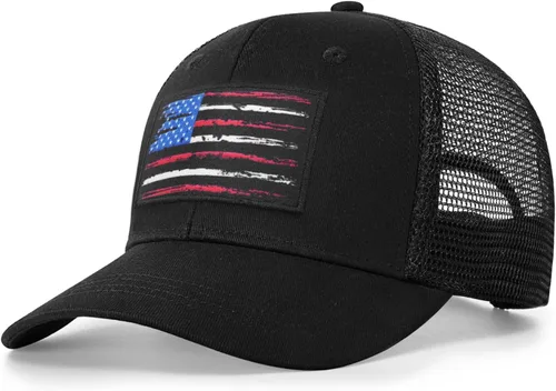 Vista 12 de Sombrero de camionero con bandera de pez estadounidense, regalos de pesca para hombres, sombrero de pesca Snapback perfecto para pesca y uso diario