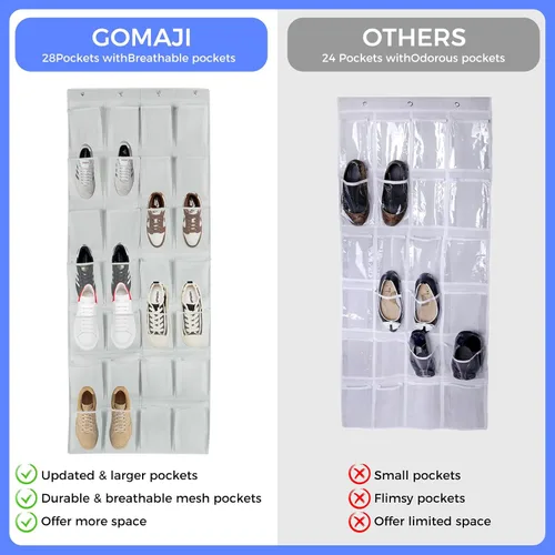 Vista 4 de GOMAJI Organizador de zapatos sobre la puerta con 28 bolsillos grandes y 4 ganchos para puertas de diferentes anchos, soporte colgante