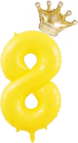 Vista 10 de Globos amarillos grandes de 40 pulgadas con corona, globos de helio de aluminio del número 3, decoraciones de tercer cumpleaños, suministros