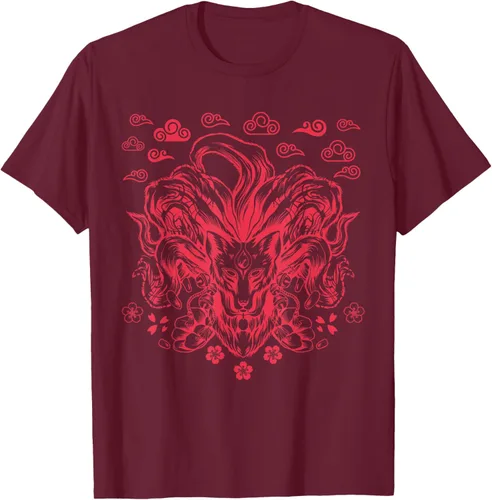 Vista 10 de Camiseta de anime japonés Nine Tails Fox Kitsune, Negro