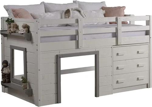 Vista 12 de DONCO Kids Sweet Dreams - Cama tipo loft baja con acabado blanco y gris