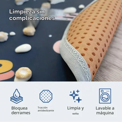 Vista 6 de Tapete resistente para salpicaduras de bebé de 51 pulgadas para debajo de la silla alta Incluye bolsa húmeda Tapete lavable de primera calidad