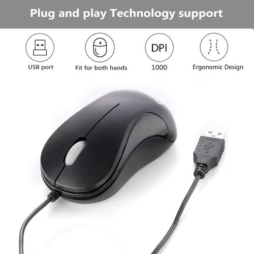 Vista 3 de SOONGO - Mouse USB para computadora, 2 unidades, ergonómico, óptico, con cable, para oficina y hogar, compatible con computadora, laptop, PC