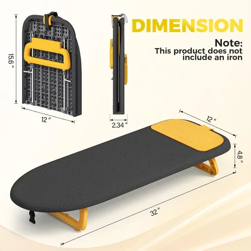 Vista 2 de KINGBOARD Tabla de planchar de mesa, pequeña tabla de planchar con alfombrilla de hierro, mini tabla de planchar plegable, fácil almacenamiento