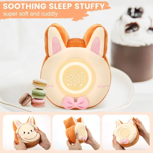 Vista 2 de QANYI Luz nocturna de conejo para niños, juguete de felpa suave con reloj despertador de conejo, luz de sueño para dormitorio, regalo, Navidad, Año