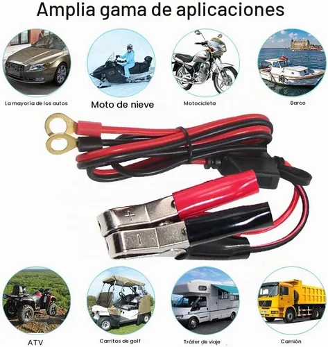 Vista 2 de Pinzas tipo cocodrilo para terminales de batería - Pinzas de cocodrilo para batería a cable de arnés de terminal de anillo 2 pines, cable