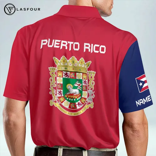 Vista 5 de LASFOUR Polo personalizado de Puerto Rico para hombres, camisetas personalizadas de Puerto Rico para hombres, camisas del orgullo puertorriqueño