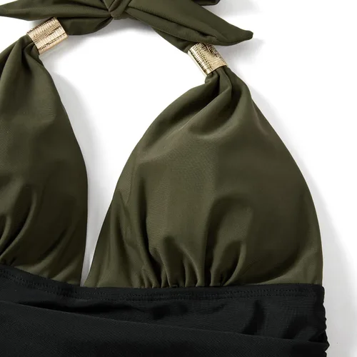 Vista 40 de RXRXCOCO - Traje de baño fruncido de una pieza, con cuello en V, para mujer, con control de abdomen y cuello halter