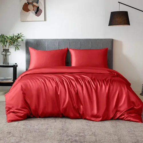 Vista 9 de TXHSILK - Sábanas 100% de seda, seda 7A+, 3 piezas, transpirables, suaves, 1 funda de edredón, 2 fundas de almohada con cremallera oculta