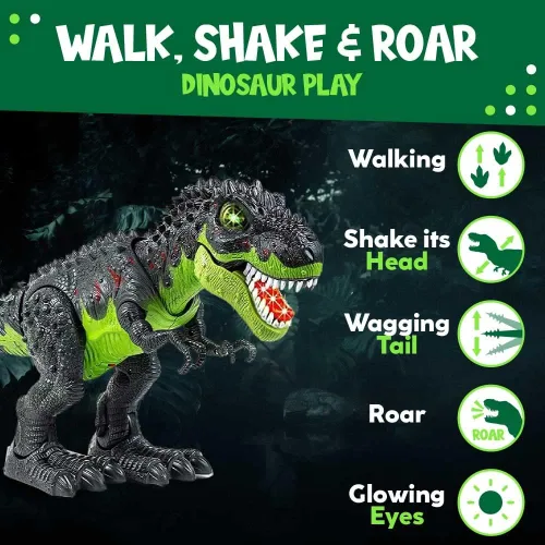 Vista 2 de Toysery Tyrannosaurus T-Rex - Juguete de dinosaurio caminante para niños. Luces LED y sonidos realistas, para niños de 3 a 12 años de edad