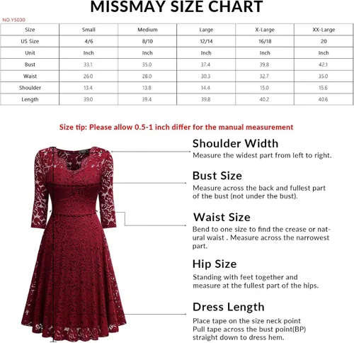 Vista 5 de MISSMAY Vestido de fiesta de dama de honor de encaje floral vintage para mujer