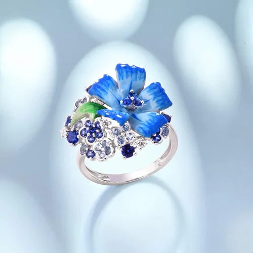 Vista 4 de Santuzza Anillo de Plata de Ley 925 con Flores Esmaltadas para Mujeres
