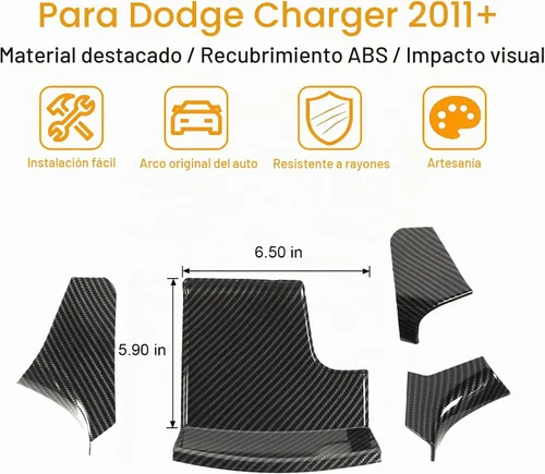 Vista 2 de JeCar Accesorios interiores Consola central Cambio de marchas frontal Panel de almacenamiento para Dodge Charger 2011-2020, fibra de carbono, 4