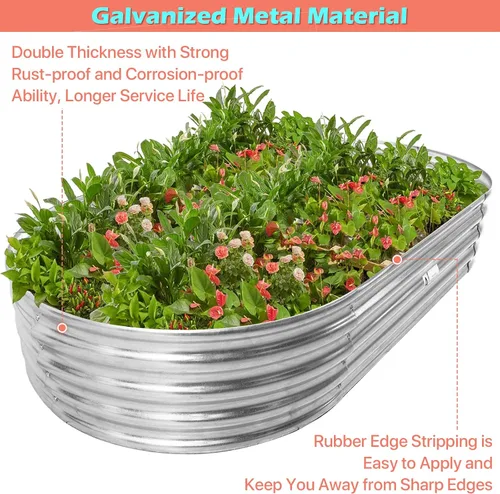 Vista 5 de HKLGorg Cama de jardín elevada galvanizada, caja de metal galvanizado de 6 x 3 x 1 pies, macetero ovalado grande elevado para flores, verduras