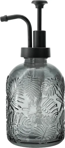 Vista 7 de Dispensador de jabón de vidrio con bomba, patrón de hojas tropicales vintage de 12 onzas, vidrio grueso y plástico, accesorio de baño o cocina