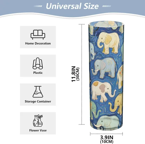 Vista 2 de Jarrón de plástico de pintura artística de elefante azul, 11.8 x 3.9 pulgadas, portavelas flotante decorativo para huracanes, moderno, comedor