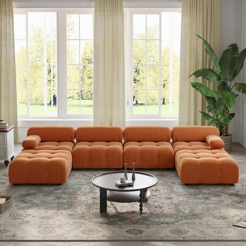 Vista 26 de WJShome Sofá modular modular de 103.95 pulgadas, sofá convertible de terciopelo de 3 plazas minimalista para sala de estar, sofá moderno y grande