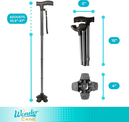Vista 6 de Stander Wonder Cane, Foldable Walking-Cane for Stability, Collapsible Free-Standing Walking-Stick with Adjustable Handle, Lightweight Quad-Cane for