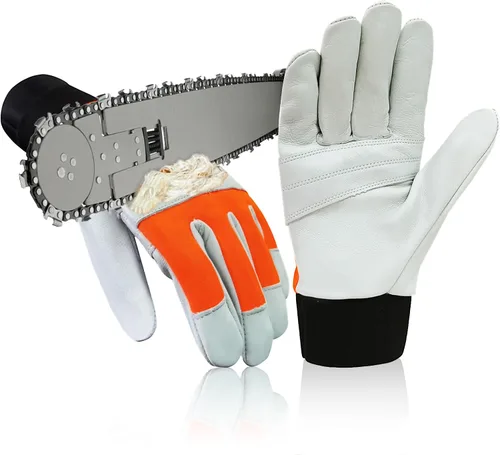 Vista 8 de Chainsaw Gloves Saw Protection on Left Hand Back EN ISO 11393-4, Cut-resistance Gloves Cow Leather Palm