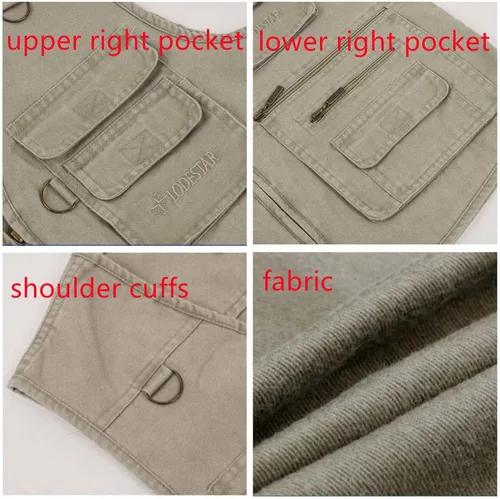 Vista 6 de Yipin Shang Chaleco de algodón multifuncional de 16 bolsillos para hombre, clásico, práctico, caza, viajes, montañismo, trotar
