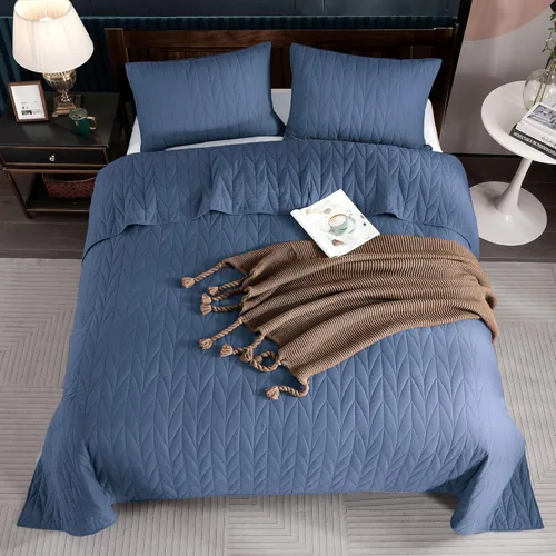 Vista 4 de SHALALA - Juego de edredón 100% algodón, relleno de algodón de 7.07 oz/m², colcha prelavada de 3 piezas ultra suave y ligera con fundas de almohada
