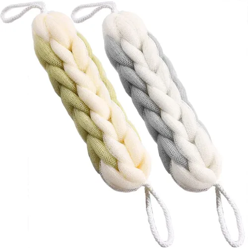 Vista 9 de AARAINBOW Paquete de 2 esponjas de espalda elásticas largas mejoradas con asas de cuerda, esponja de malla para baño, ducha, esponja exfoliante