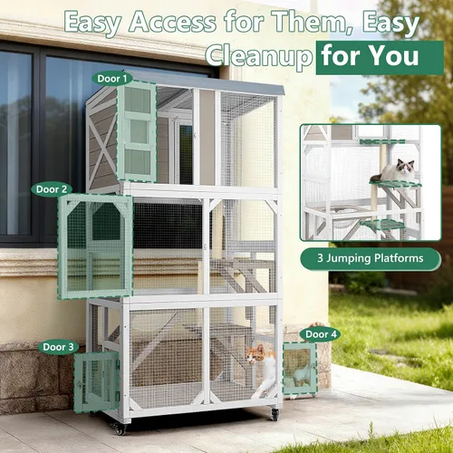 Vista 5 de Catio portátil de 63" con ruedas, recinto para gatos al aire libre