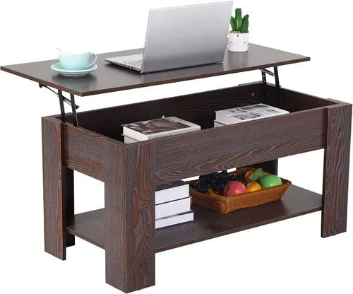 Vista 8 de Mesa de centro elevable con compartimento oculto y almacenamiento, mesas de centro elevables de madera moderna para sala de estar y sala
