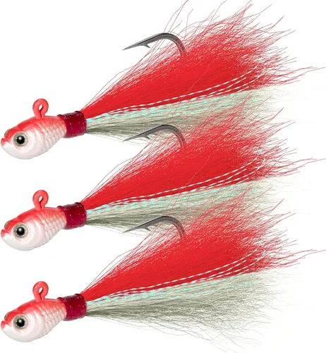 Vista 10 de Dr.Fish Paquete de 3 señuelos de cola de cubo para el cabello, señuelos de agua salada y dulce para pesca de surf, pesca, blanco, rojo, Chartreuse