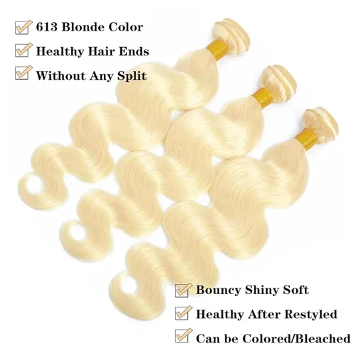 Vista 2 de 613 paquetes de cabello humano rubio de 12 pulgadas, 100% sin procesar, grado 12A, cabello humano virgen brasileño, 1 manojos de extensiones