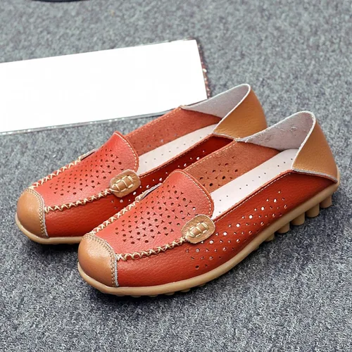 Vista 4 de Zapatos deportivos de moda para mujer, mocasines casuales de cuero con estampado floral, puntera redonda, huecos, tacón bajo, mocasines ligeros