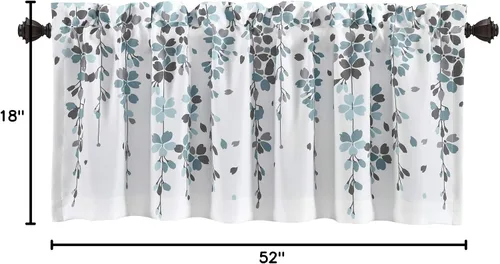Vista 10 de Lush Decor Cenefa para ventana con flores que lloran, filtro de luz, azul y gris