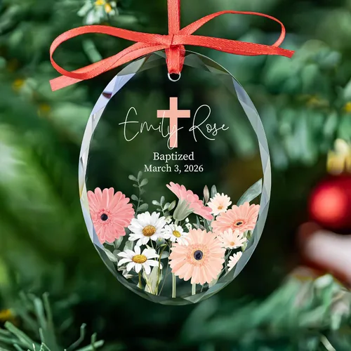 Vista 3 de Adorno de cristal personalizado para bautismo de bebé, regalo de bautismo para niños y niñas, regalo de confirmación, adorno de árbol de Navidad