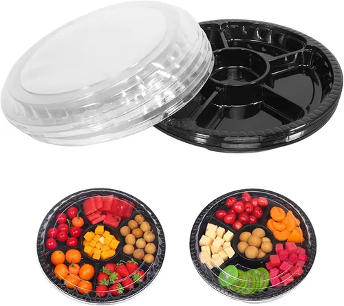 Vista 9 de Mwellewm 20 bandejas de plástico para verduras con tapa, bandeja dividida para servir aperitivos de verduras, recipientes de almacenamiento