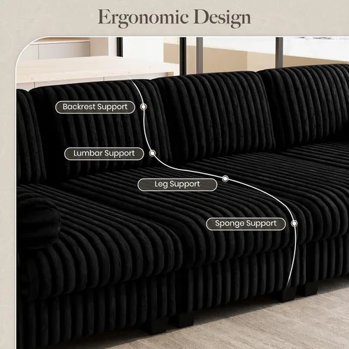 Vista 4 de Belffin Sofá cama seccional de pana de felpa con asiento ancho y profundo, modulares de nube seccionales para sala de estar. Sofá negro