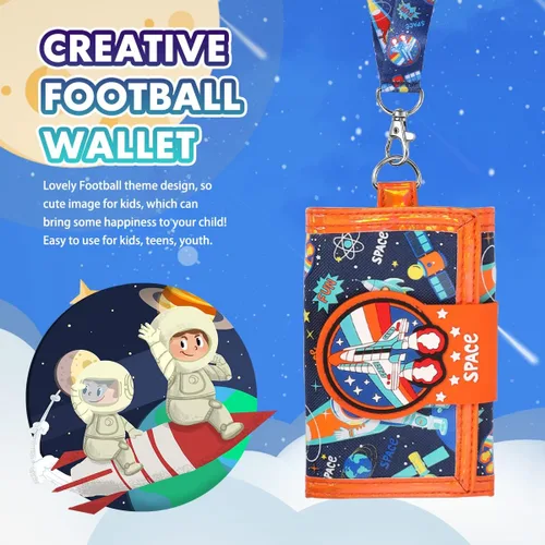Vista 4 de YOYTOO Billetera para niños de 4 a 18 años de edad, triple pliegue, billeteras de lona para niños, novedosas carteras, regalos para niños, Space