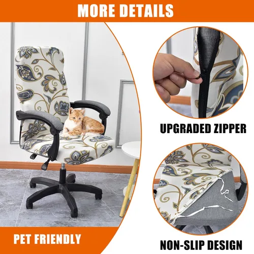 Vista 4 de CRFATOP Funda elástica para silla de oficina de computadora con cremallera duradera, funda para silla de escritorio giratoria universal, respaldo