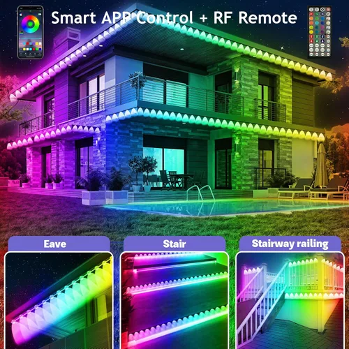 Vista 2 de FBZ Luces RGB permanentes para exteriores de 300 pies - IP67 impermeable con control remoto de aplicación inteligente, modos de escena de bricolaje