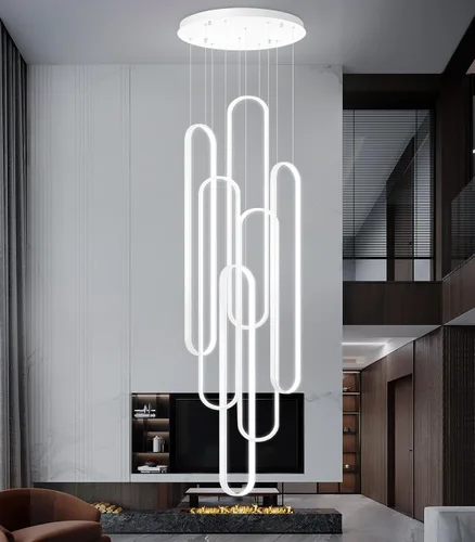 Vista 30 de Lámpara de Araña de Anillo Moderna LED Regulable Luz de Techo para Isla de Cocina Sala de Estar Escaleras Comedor Negro
