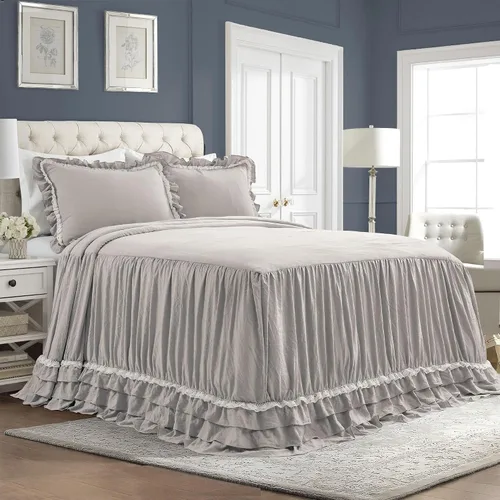 Vista 9 de Lush Decor Ella Ruffle Colcha de Encaje con Volantes, Juego de 3 Piezas, King, Marfil - Bonito Juego de Cama - Ropa de Cama King - Ropa de Cama