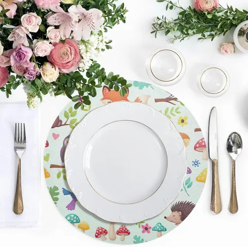 Vista 5 de Cute Animals Table Placemat, Washable Place Mat Heat Resistant for Kitchen one sizex4
