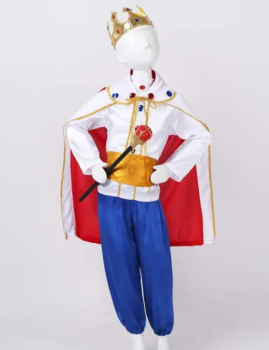 Vista 4 de winying Disfraz de Príncipe y Rey para niños con pantalones de cinturón y corona conjunto de calcetines
