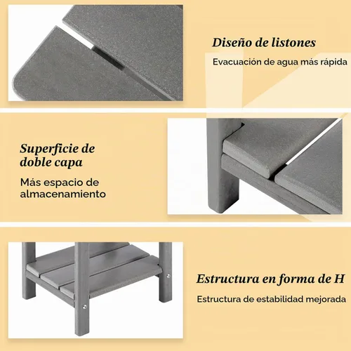 Vista 5 de Apolimi Adirondack - Mesa auxiliar para exteriores, mesa auxiliar de patio resistente de 2 niveles, resistente a la intemperie, mesa auxiliar sólida